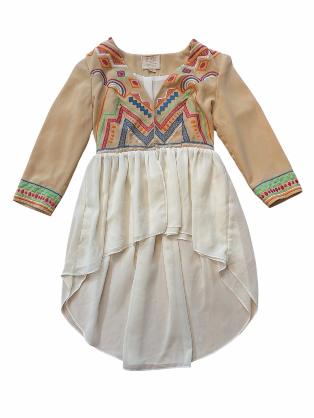 Champagne & Strawberry Tan Colored Embroidered High Low Top